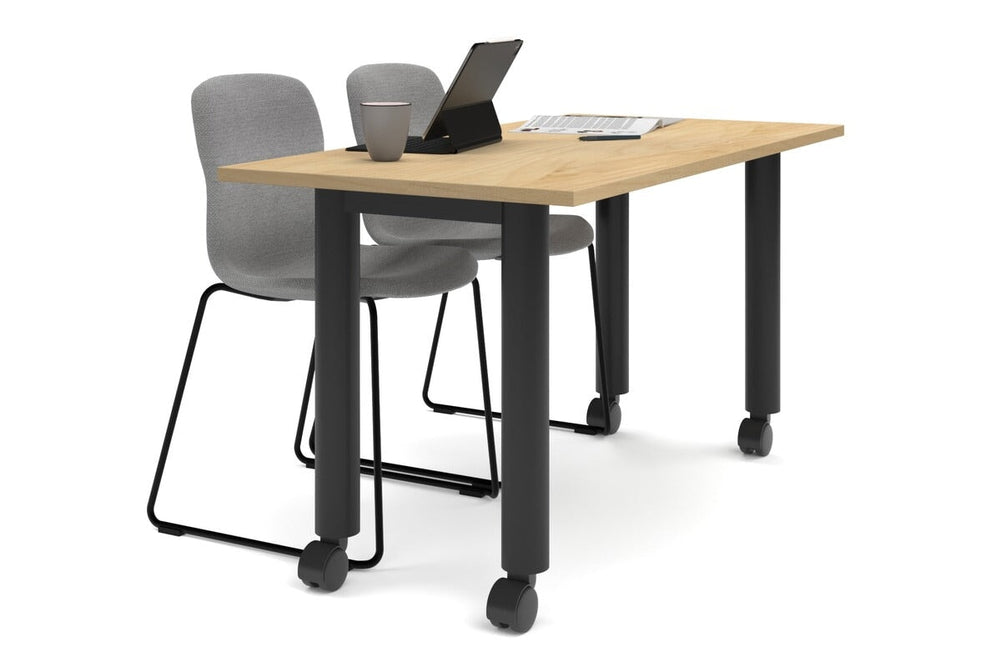 Quadro 80mm Cylinder Leg Mobile Table [1400L x 700W]-black leg maple 