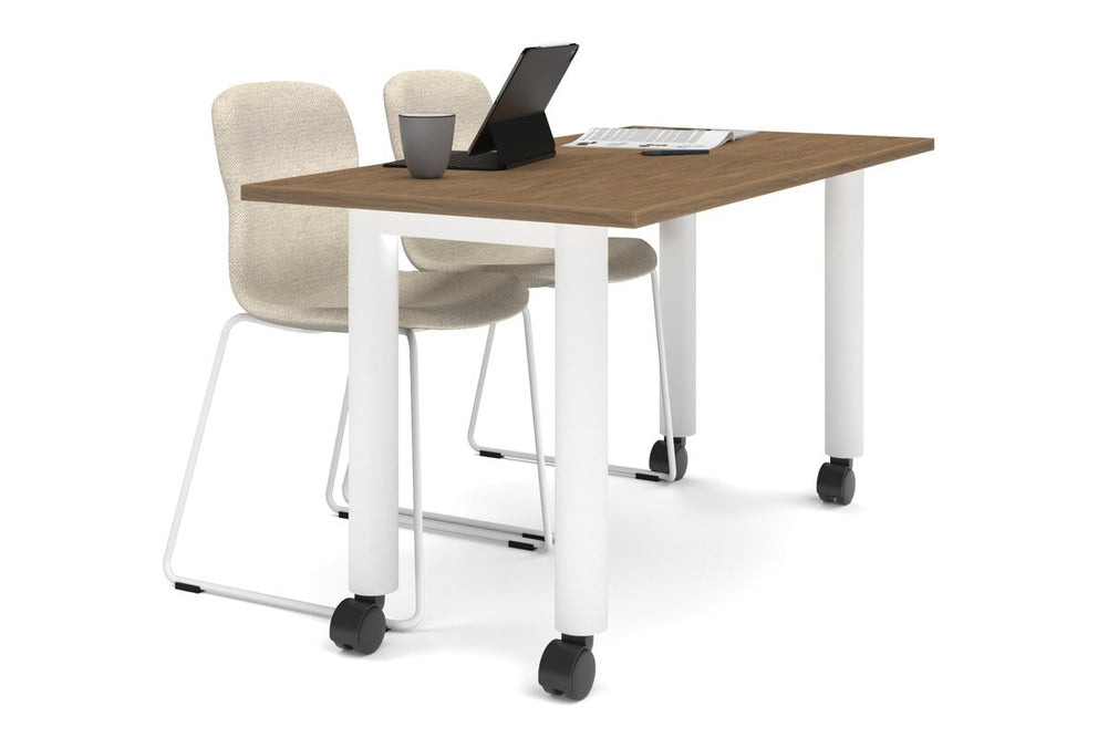 Quadro 80mm Cylinder Leg Mobile Table [1400L x 700W]-white leg salvage oak 