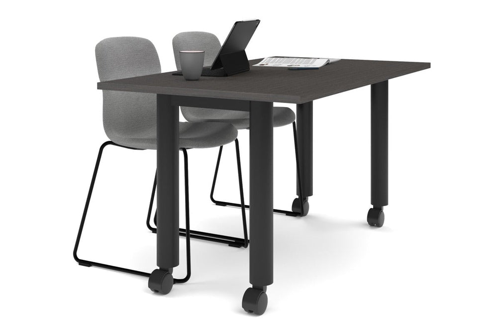 Quadro 80mm Cylinder Leg Mobile Table [1400L x 800W]-black leg dark oak 