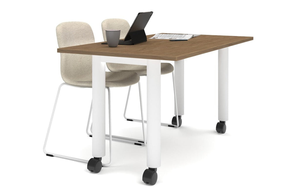 Quadro 80mm Cylinder Leg Mobile Table [1400L x 800W]-white leg salvage oak 