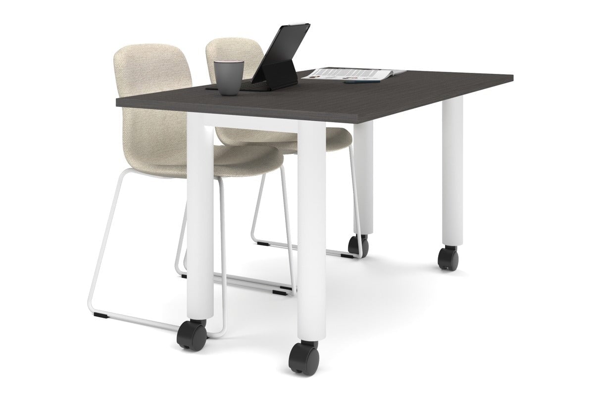 Quadro 80mm Cylinder Leg Mobile Table [1400L x 800W] Jasonl white leg dark oak 