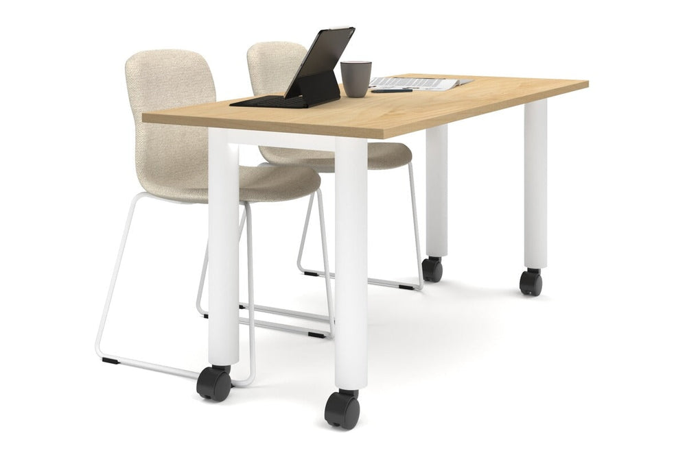 Quadro 80mm Cylinder Leg Mobile Table [1600L x 700W]-white leg maple 