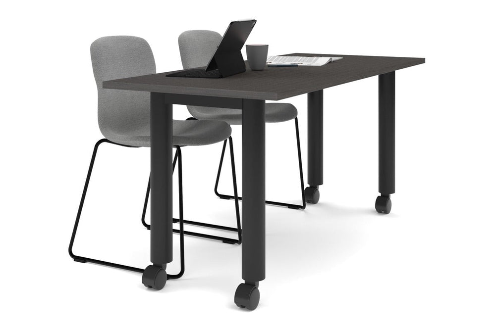 Quadro 80mm Cylinder Leg Mobile Table [1600L x 700W]-black leg dark oak 