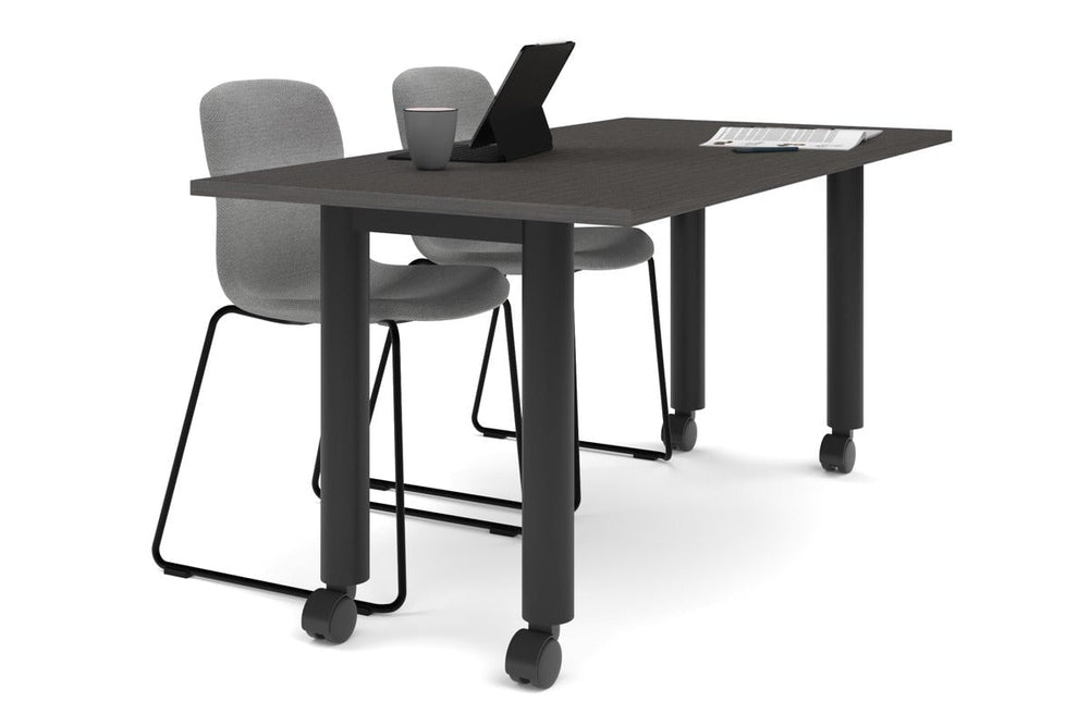 Quadro 80mm Cylinder Leg Mobile Table [1600L x 800W]-black leg dark oak 