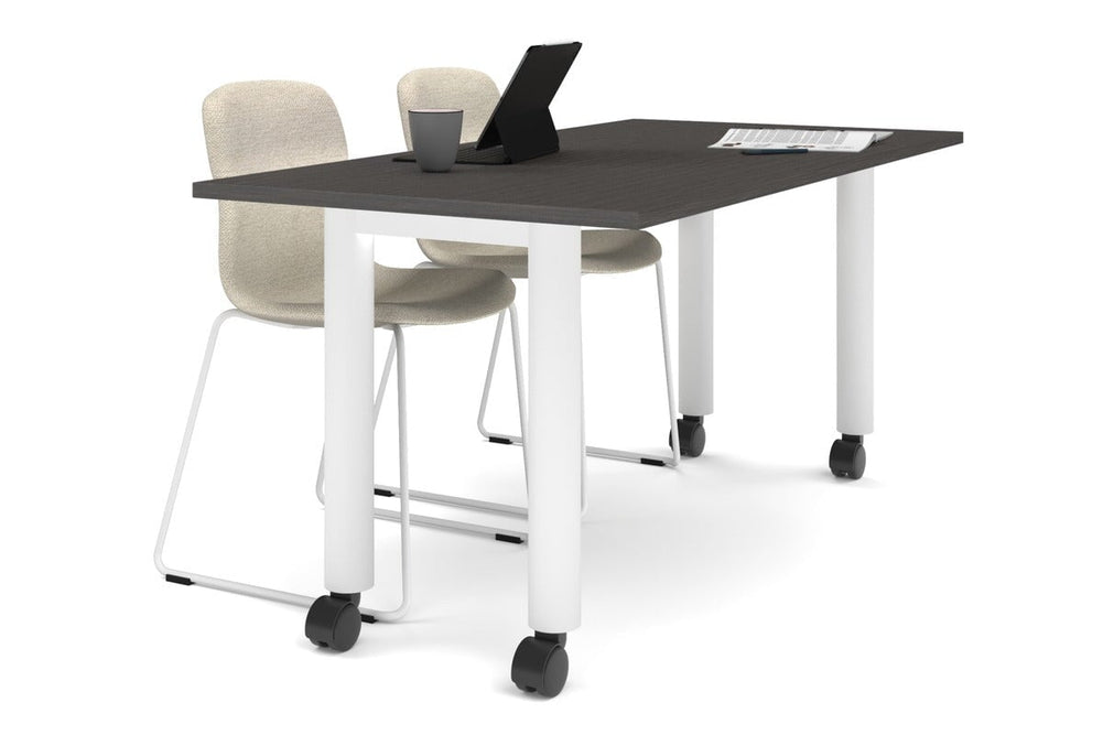 Quadro 80mm Cylinder Leg Mobile Table [1600L x 800W]-white leg dark oak 