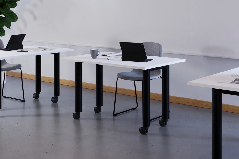 Quadro 80mm Cylinder Leg Mobile Table [1400L x 700W]-black leg dark oak 