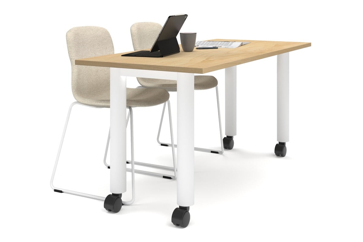 Quadro 80mm Cylinder Leg Mobile Table [1800L x 700W]-white leg maple 