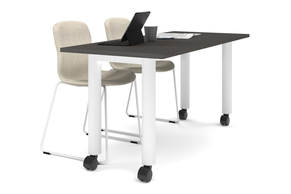 Quadro 80mm Cylinder Leg Mobile Table [1800L x 700W]-white leg dark oak 