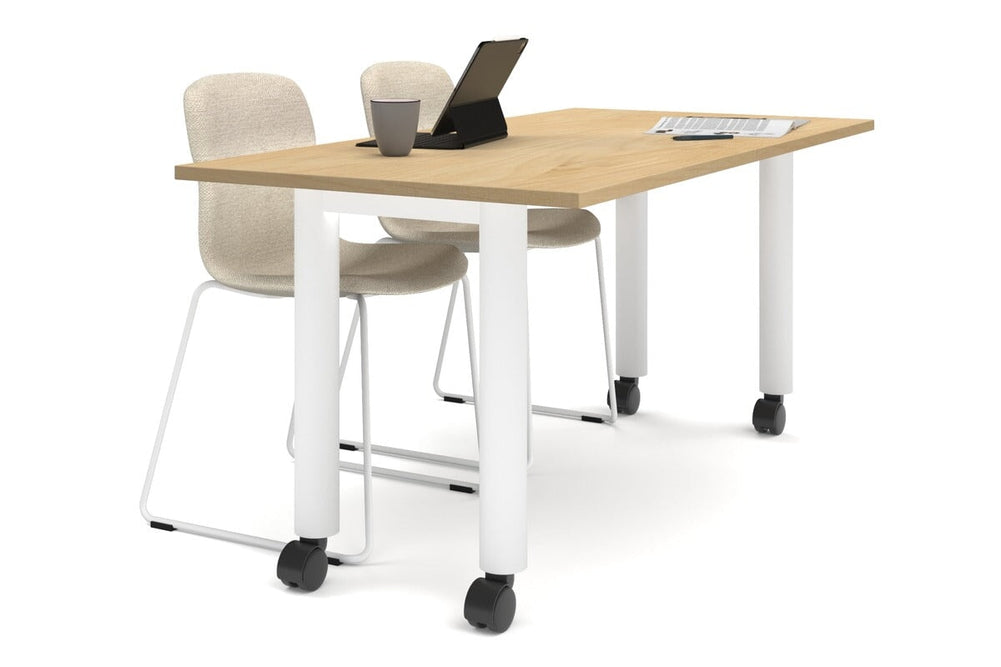 Quadro 80mm Cylinder Leg Mobile Table [1800L x 800W]-white leg maple 