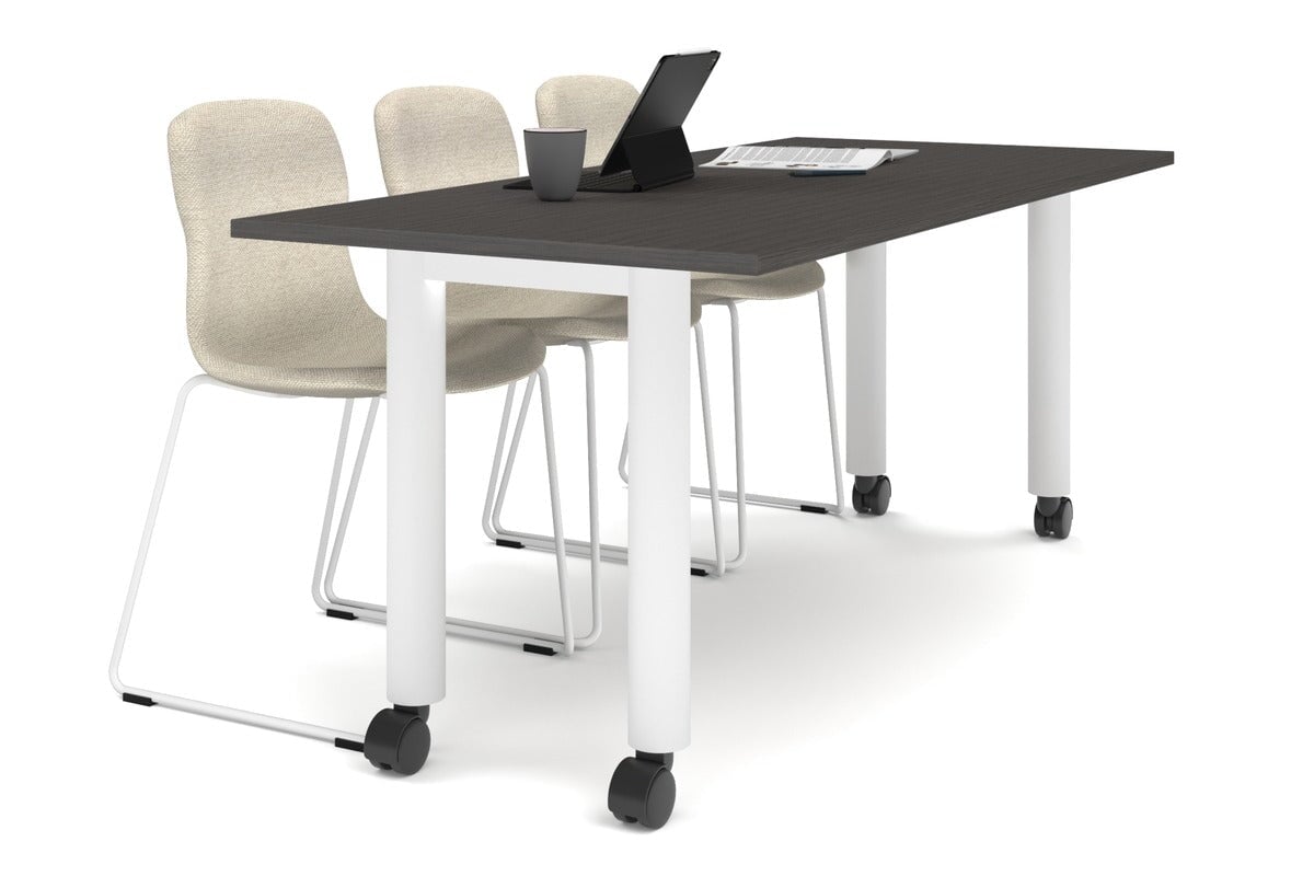 Quadro 80mm Cylinder Leg Mobile Table [1800L x 800W] Jasonl white leg dark oak 