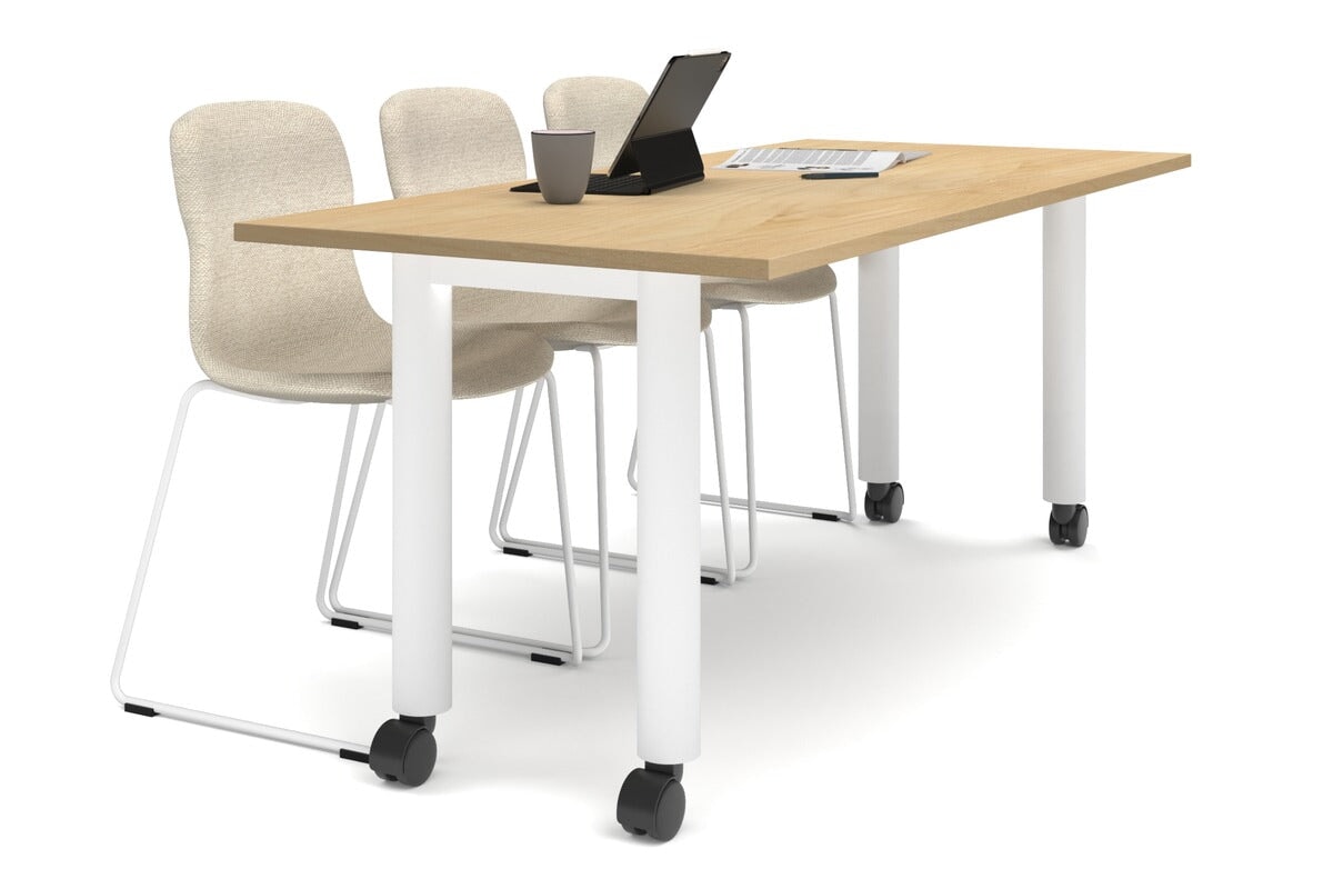 Quadro 80mm Cylinder Leg Mobile Table [1800L x 800W] Jasonl white leg maple 