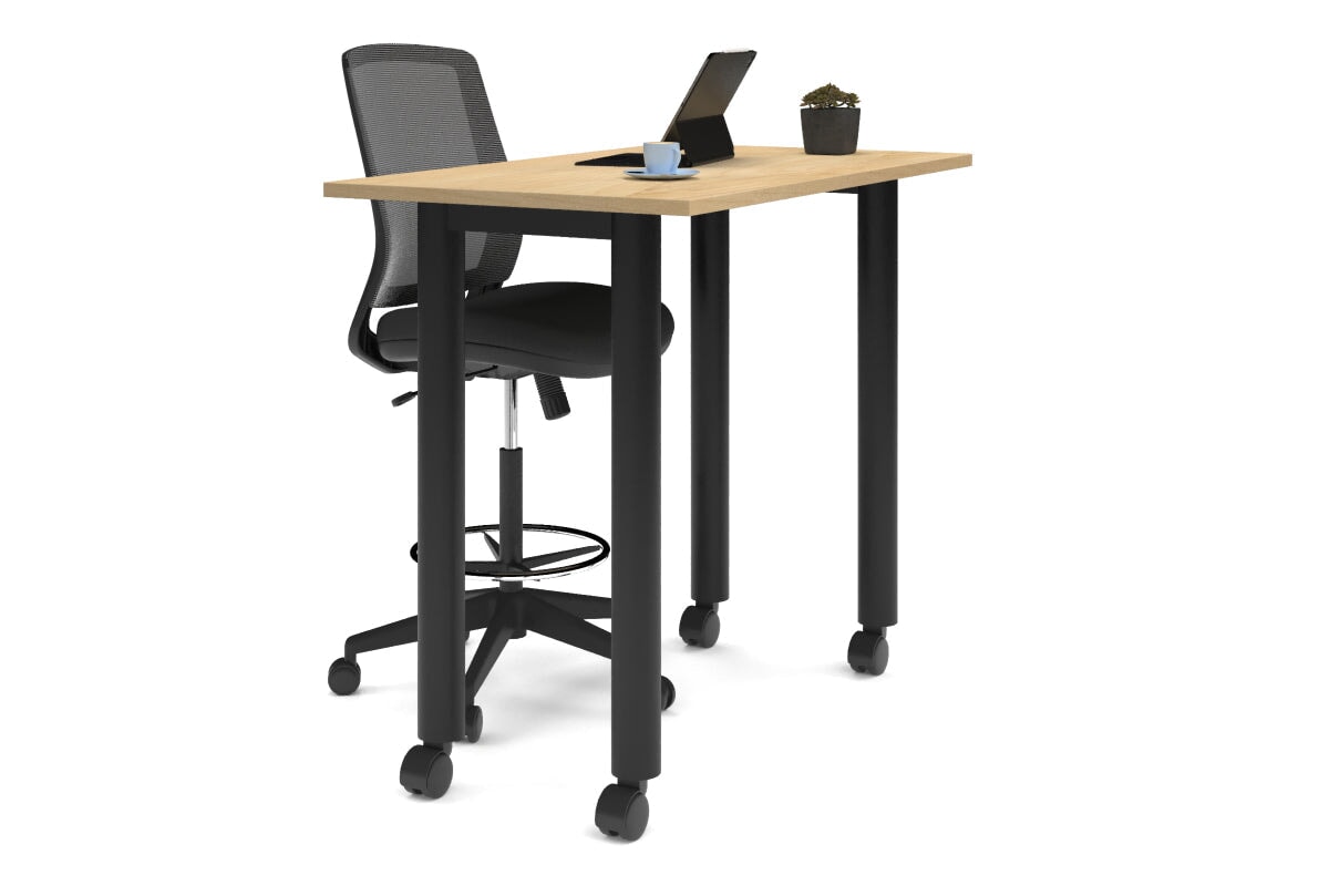 Quadro Cylinder Legs Mobile Counter Table [1200L x 700W]-black leg maple 