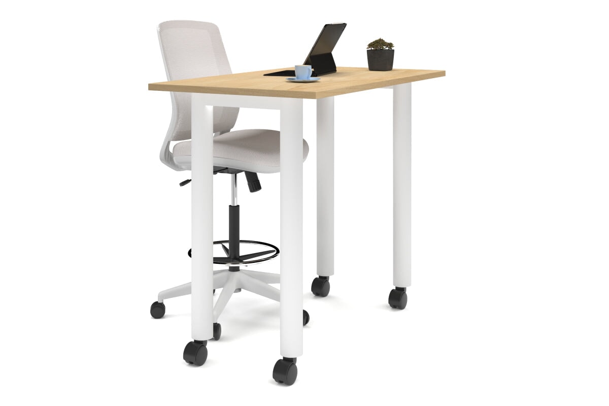 Quadro Cylinder Legs Mobile Counter Table [1200L x 700W]-white leg maple 