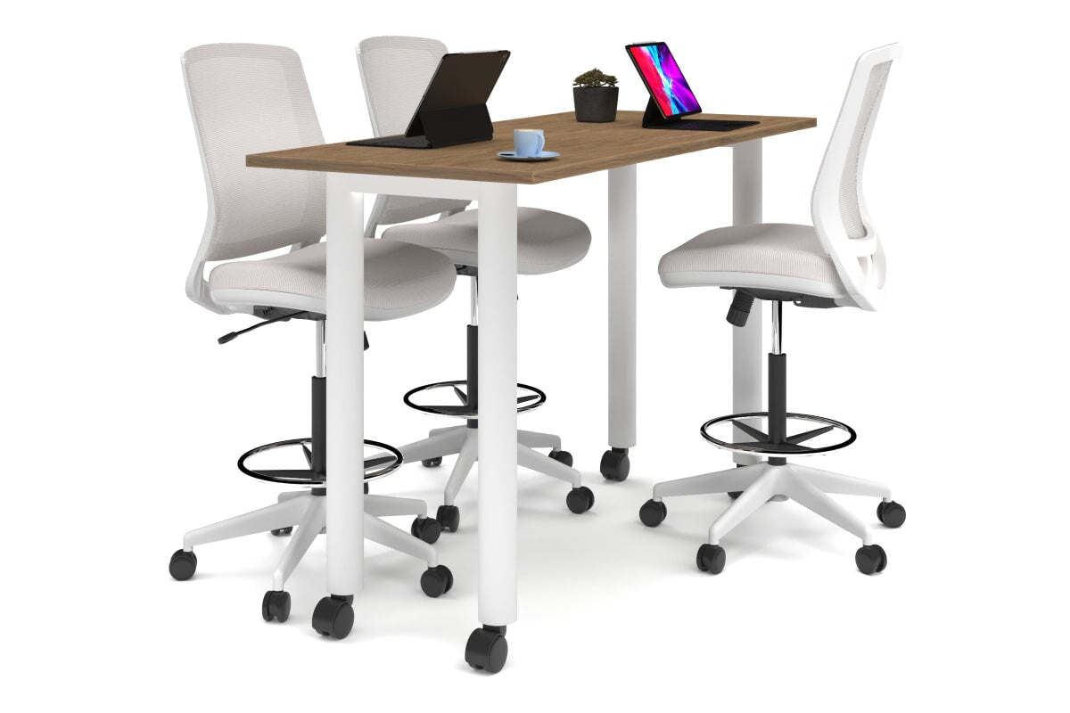 Quadro Cylinder Legs Mobile Counter Table [1600L x 700W]-white leg salvage oak 