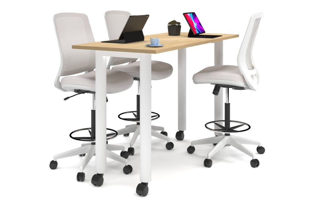 Quadro Cylinder Legs Mobile Counter Table [1600L x 700W]-white leg maple 