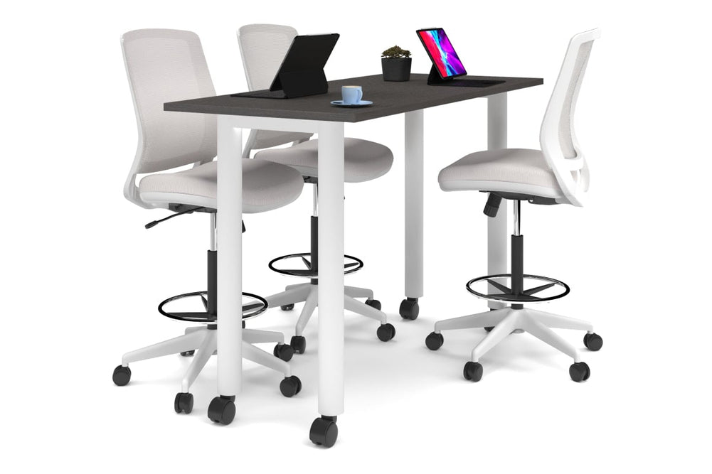 Quadro Cylinder Legs Mobile Counter Table [1600L x 700W]-white leg dark oak 