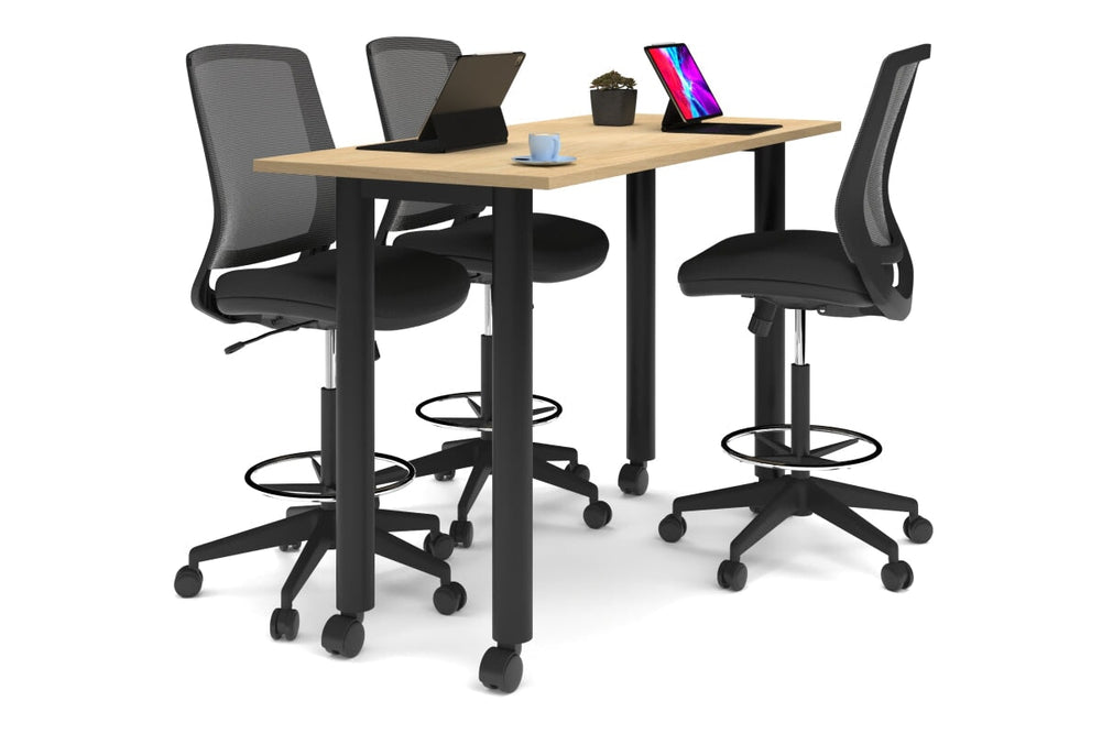 Quadro Cylinder Legs Mobile Counter Table [1600L x 700W]-black leg maple 