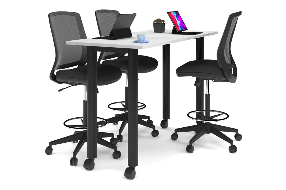 Quadro Cylinder Legs Mobile Counter Table [1600L x 700W]-black leg white 