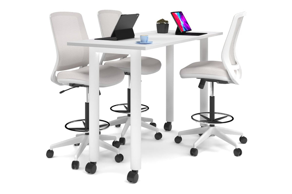 Quadro Cylinder Legs Mobile Counter Table [1600L x 700W]-white leg white 