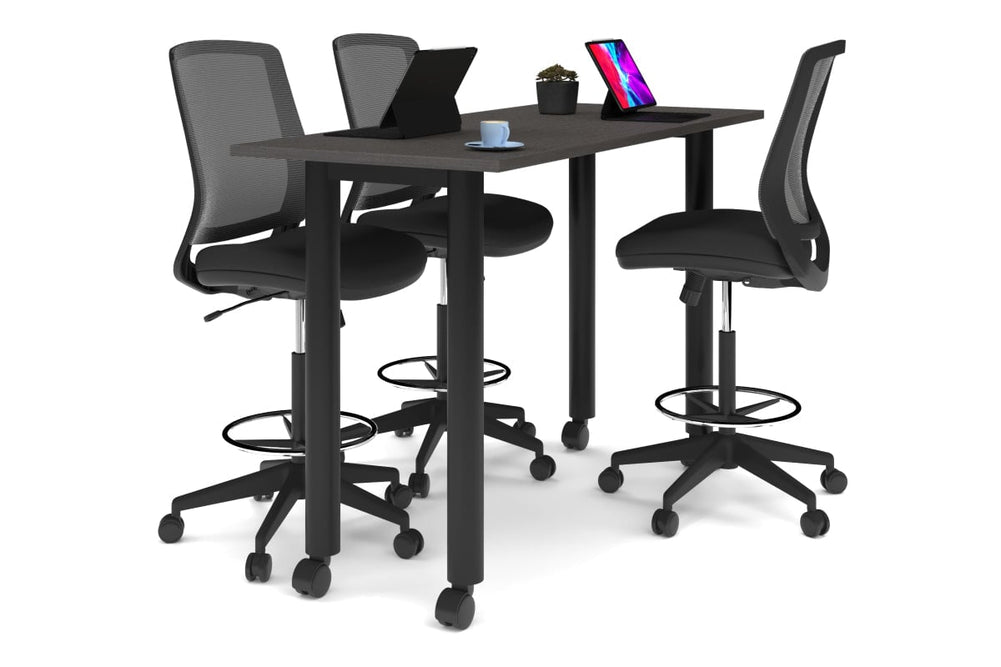 Quadro Cylinder Legs Mobile Counter Table [1600L x 700W]-black leg dark oak 