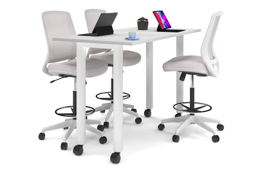 Quadro Cylinder Legs Mobile Counter Table [1800L x 800W]-white leg white 