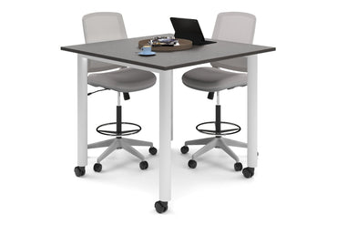 Quadro 80mm Cylinder Legs Large Counter Table [1200L x 1200W] Jasonl white leg dark oak wheels