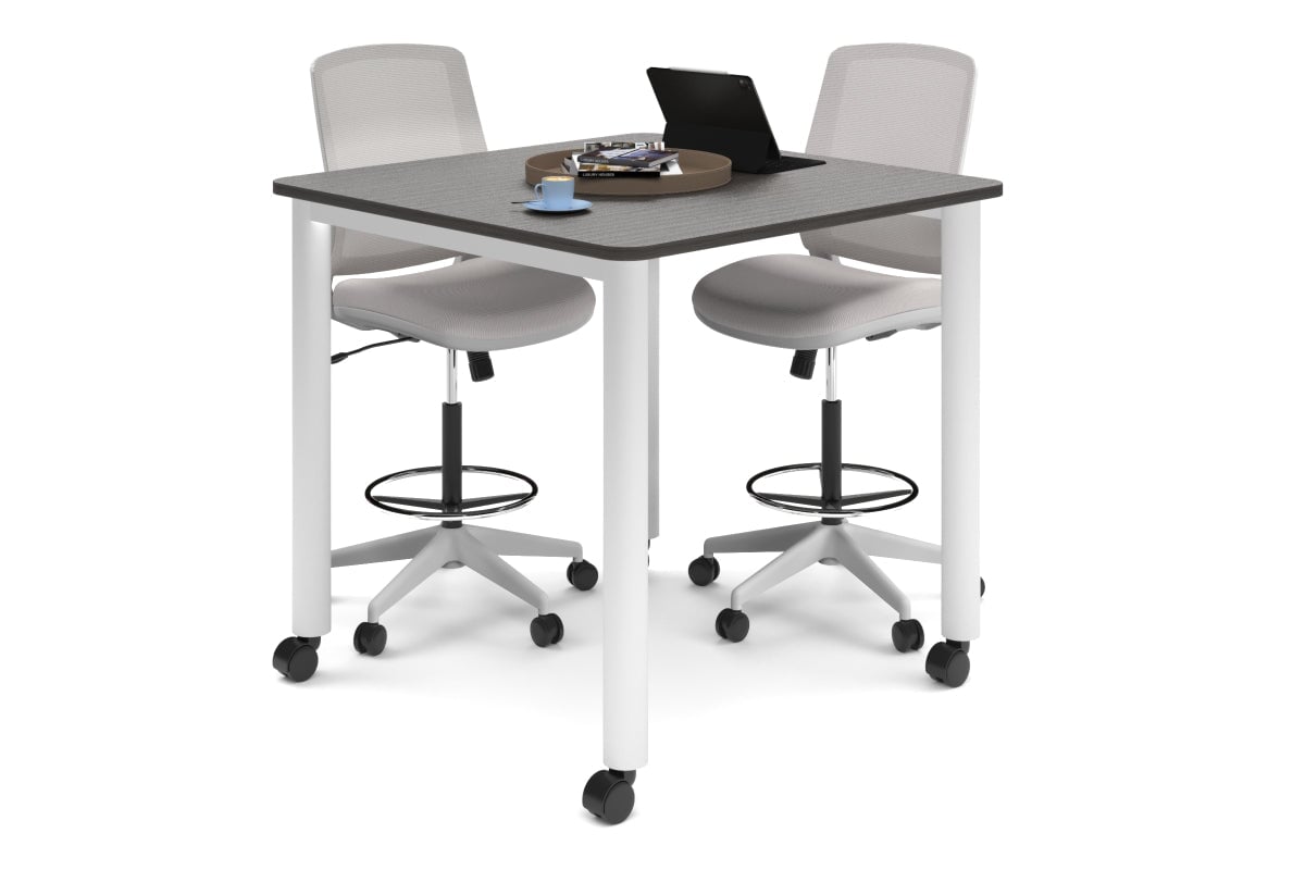 Quadro Cylinder Legs Mobile Large Counter Table - Rounded Corners [1100L x 1100W with Rounded Corners]-white leg dark oak 