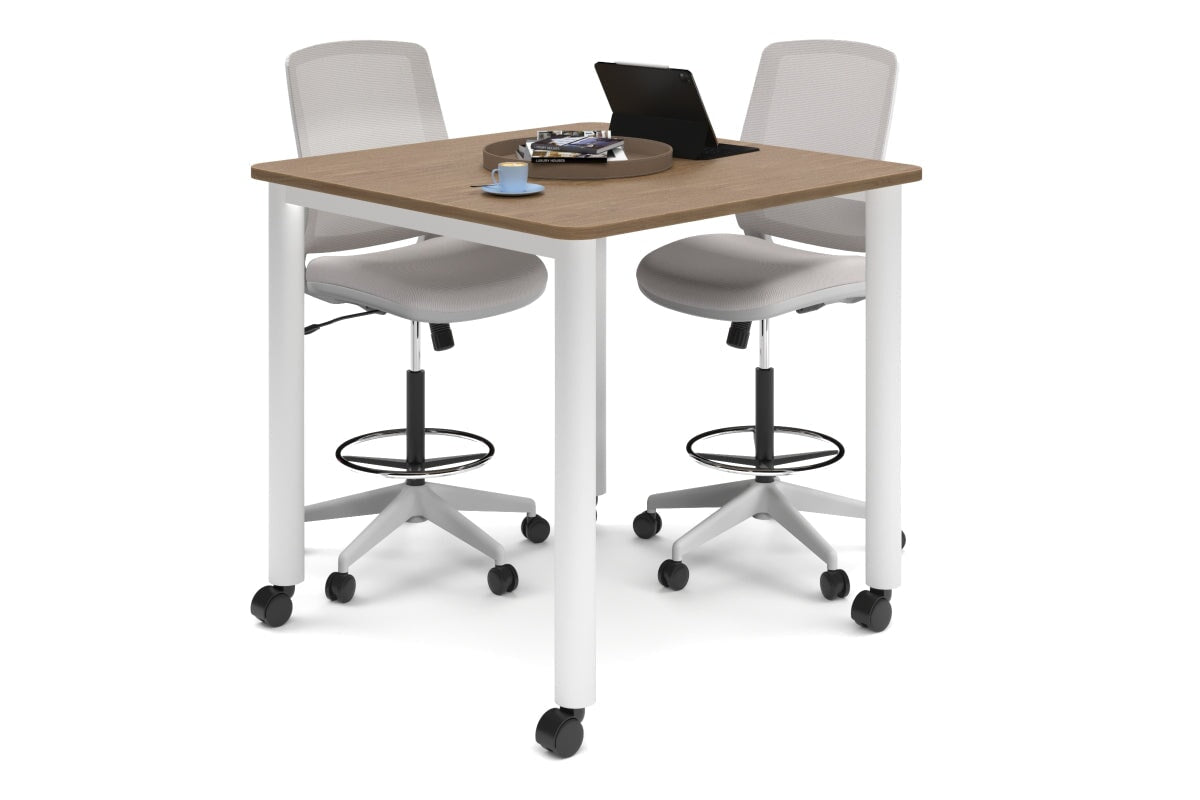 Quadro Cylinder Legs Mobile Large Counter Table - Rounded Corners [1100L x 1100W with Rounded Corners]-white leg salvage oak 