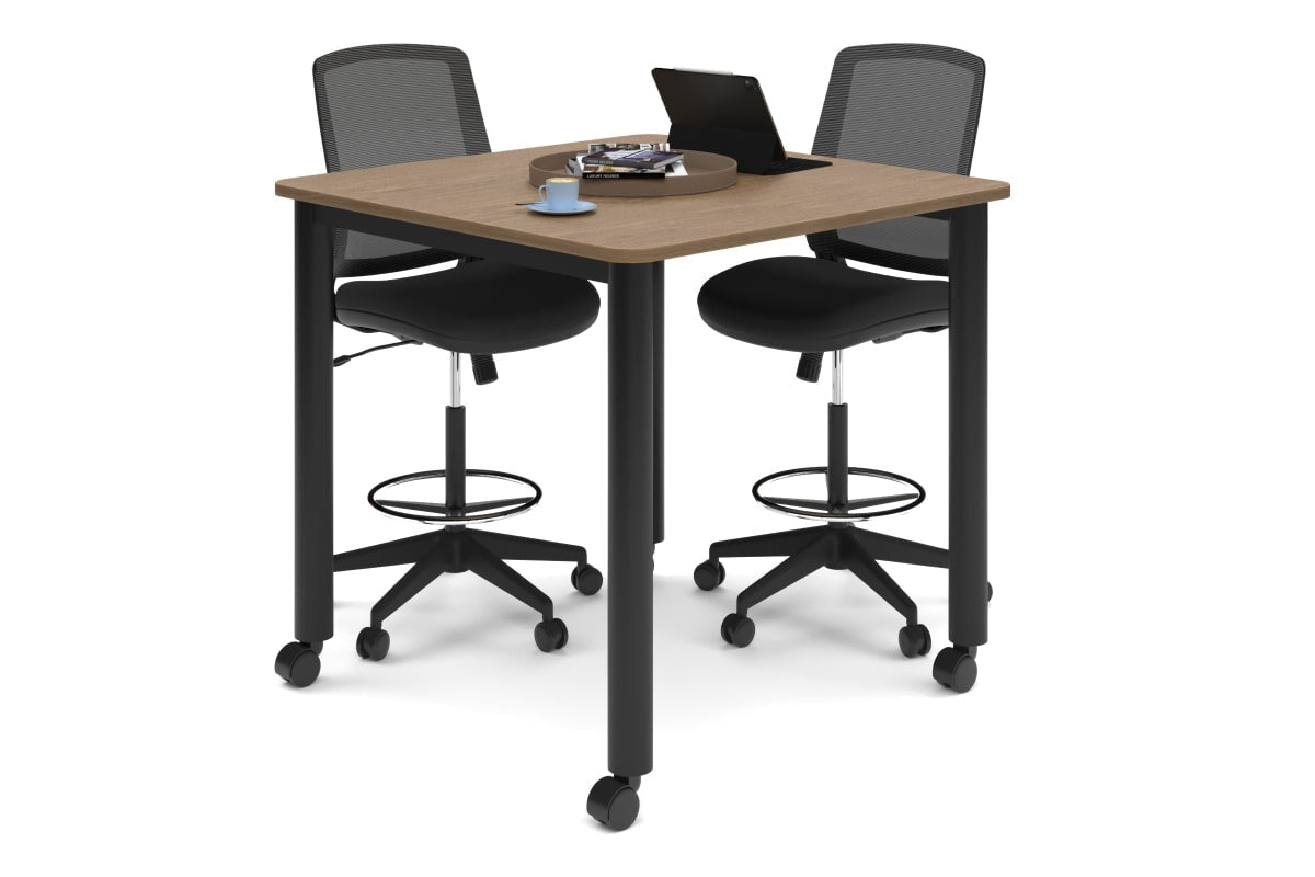 Quadro Cylinder Legs Mobile Large Counter Table - Rounded Corners [1100L x 1100W with Rounded Corners]-black leg salvage oak 
