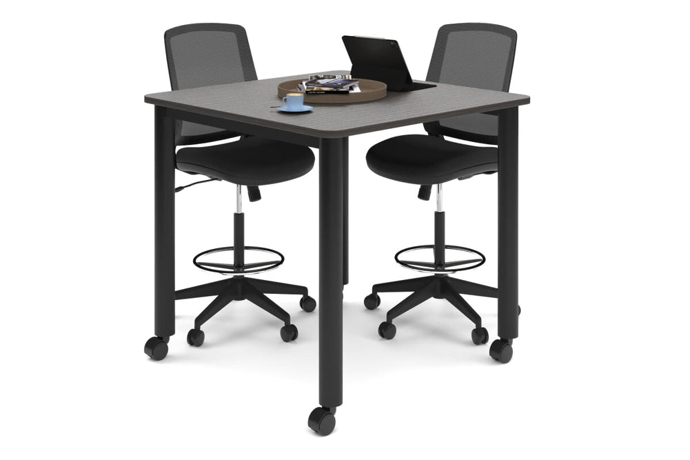 Quadro Cylinder Legs Mobile Large Counter Table - Rounded Corners [1100L x 1100W with Rounded Corners]-black leg dark oak 