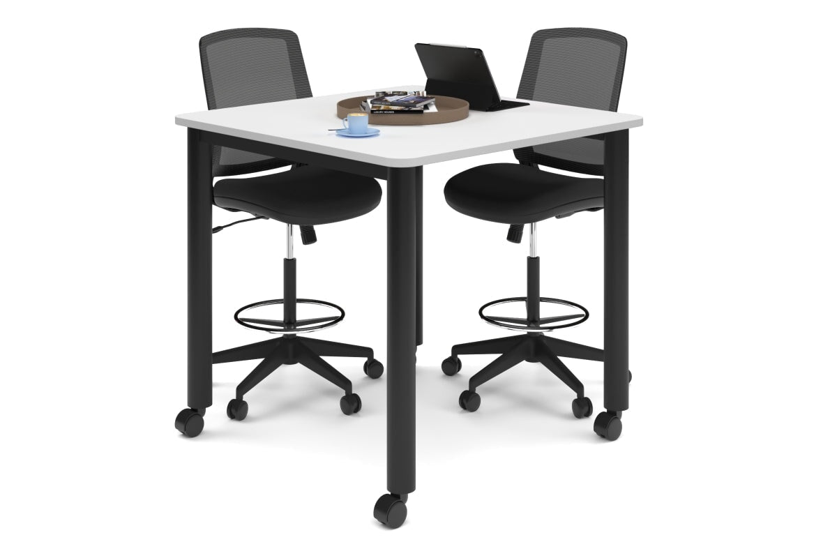 Quadro Cylinder Legs Mobile Large Counter Table - Rounded Corners [1100L x 1100W with Rounded Corners]-black leg white 