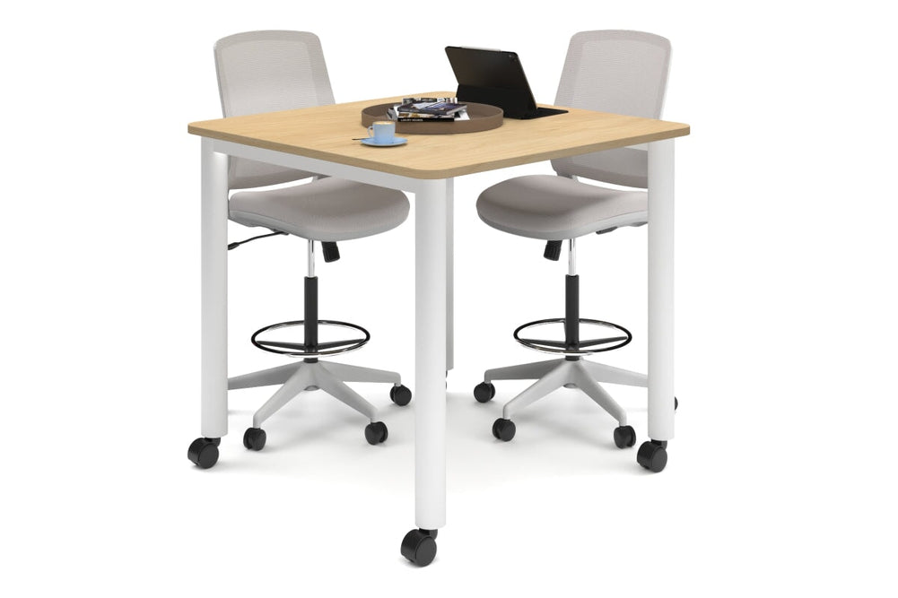 Quadro Cylinder Legs Mobile Large Counter Table - Rounded Corners [1100L x 1100W with Rounded Corners]-white leg maple 