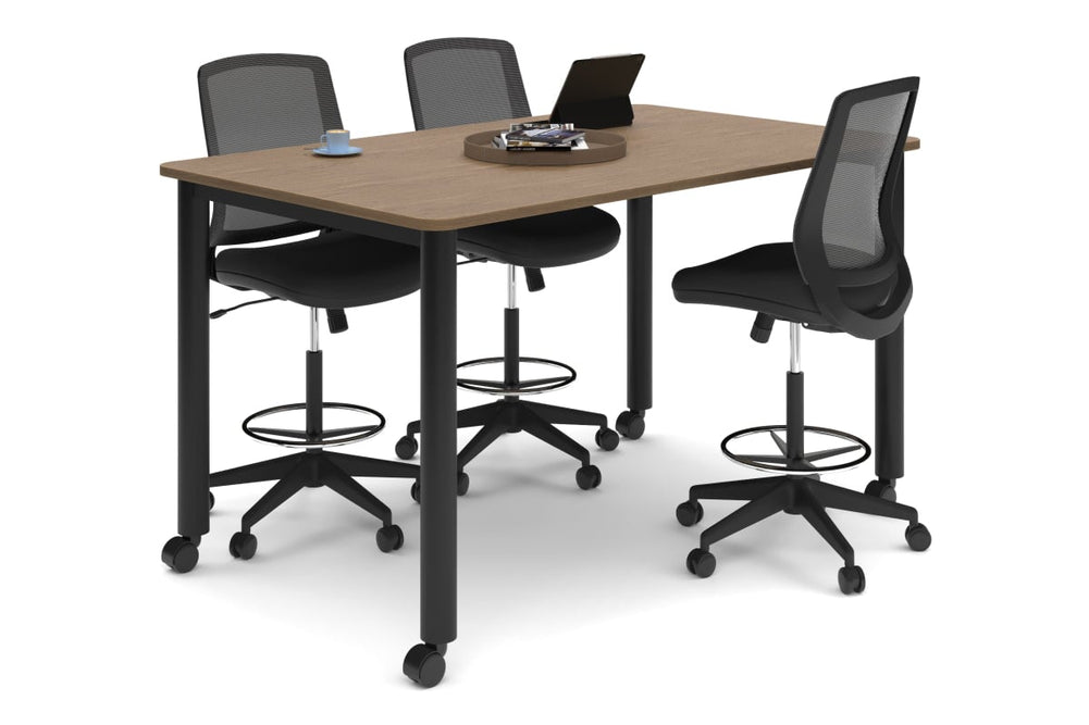 Quadro Cylinder Legs Mobile Large Counter Table - Rounded Corners [1800L x 1100W with Rounded Corners]-black leg salvage oak 