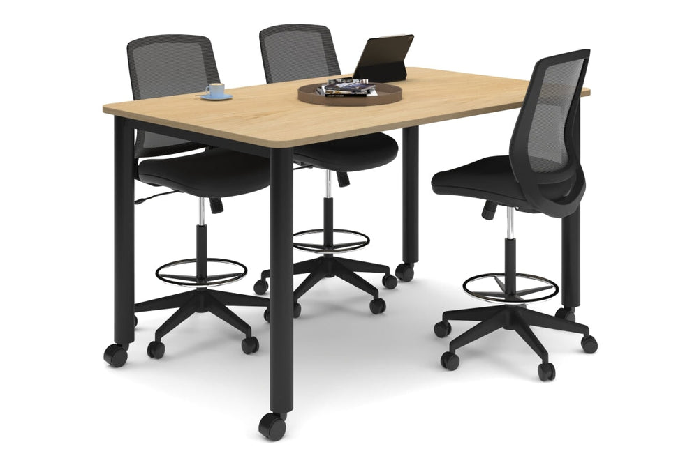 Quadro Cylinder Legs Mobile Large Counter Table - Rounded Corners [1800L x 1100W with Rounded Corners]-black leg maple 