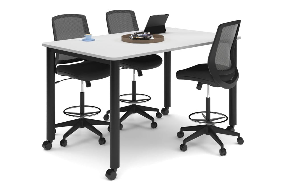 Quadro Cylinder Legs Mobile Large Counter Table - Rounded Corners [1800L x 1100W with Rounded Corners]-black leg white 