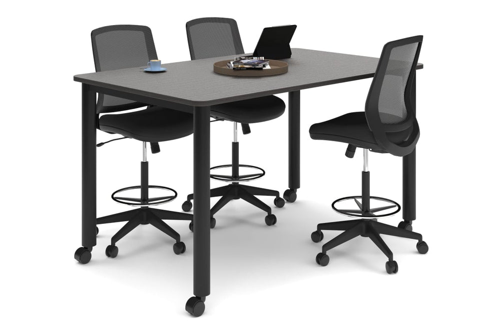 Quadro Cylinder Legs Mobile Large Counter Table - Rounded Corners [1800L x 1100W with Rounded Corners]-black leg dark oak 