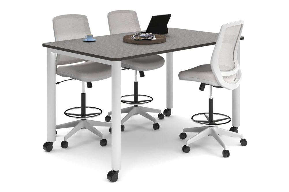 Quadro Cylinder Legs Mobile Large Counter Table - Rounded Corners [1800L x 1100W with Rounded Corners]-white leg dark oak 