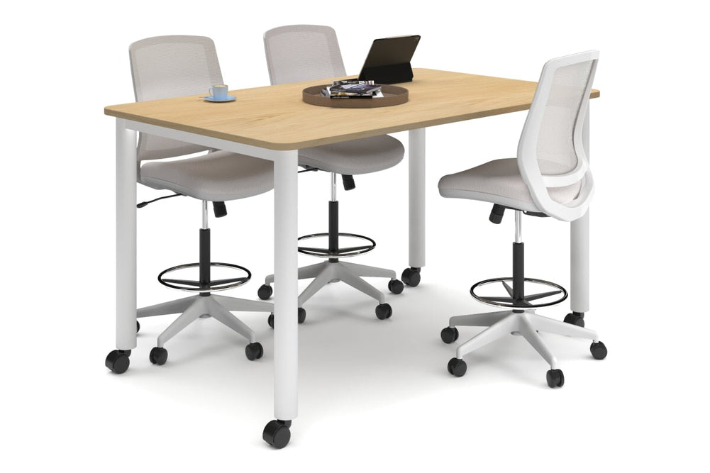 Quadro Cylinder Legs Mobile Large Counter Table - Rounded Corners [1800L x 1100W with Rounded Corners]-white leg maple 