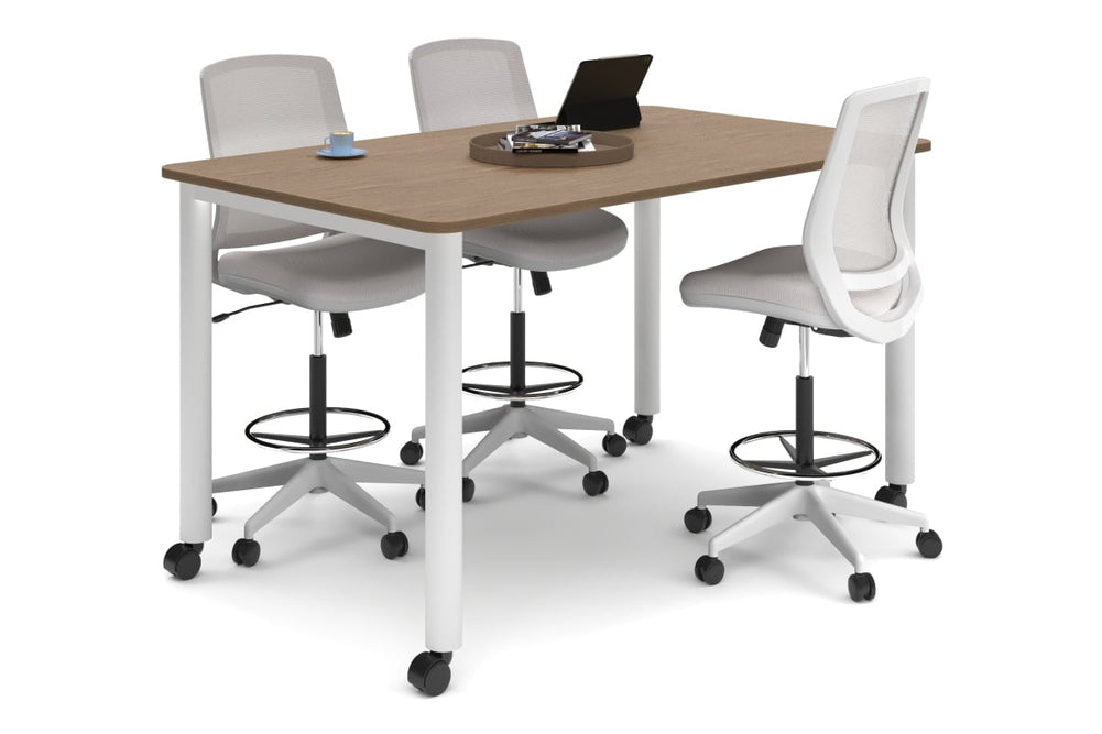 Quadro Cylinder Legs Mobile Large Counter Table - Rounded Corners [1800L x 1100W with Rounded Corners]-white leg salvage oak 