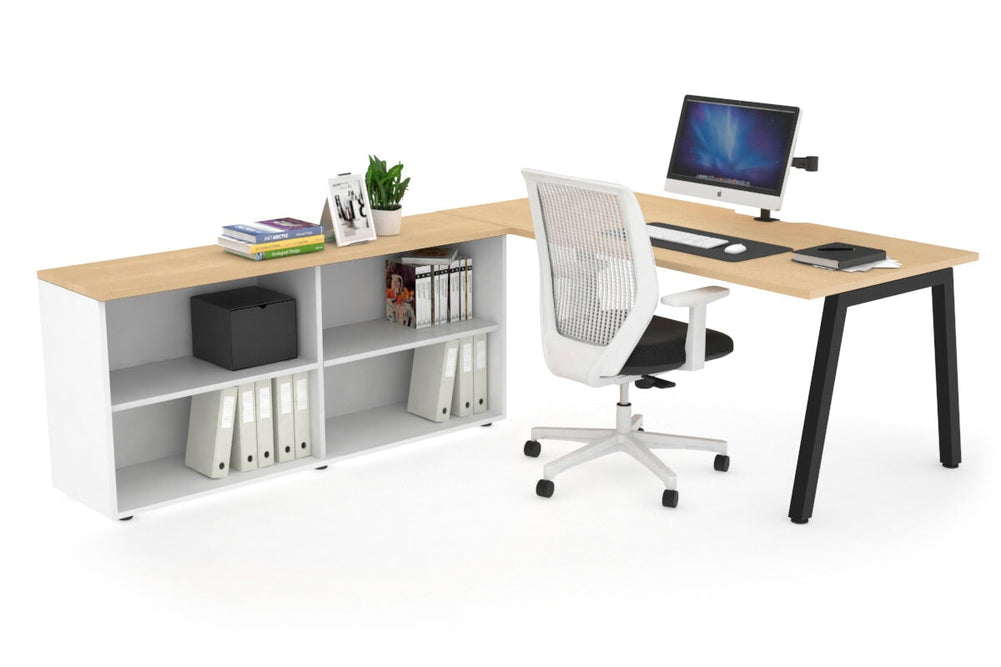 Quadro A Executive Setting - Black Frame [1600L x 800W with Cable Scallop]-maple none open bookcase