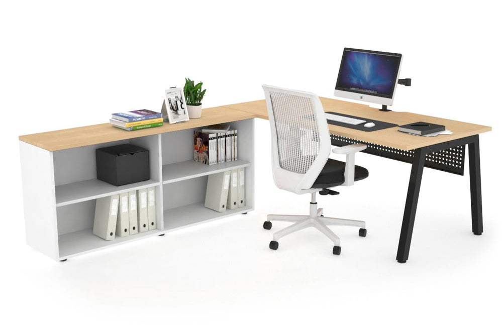 Quadro A Executive Setting - Black Frame [1600L x 800W with Cable Scallop]-maple black modesty open bookcase