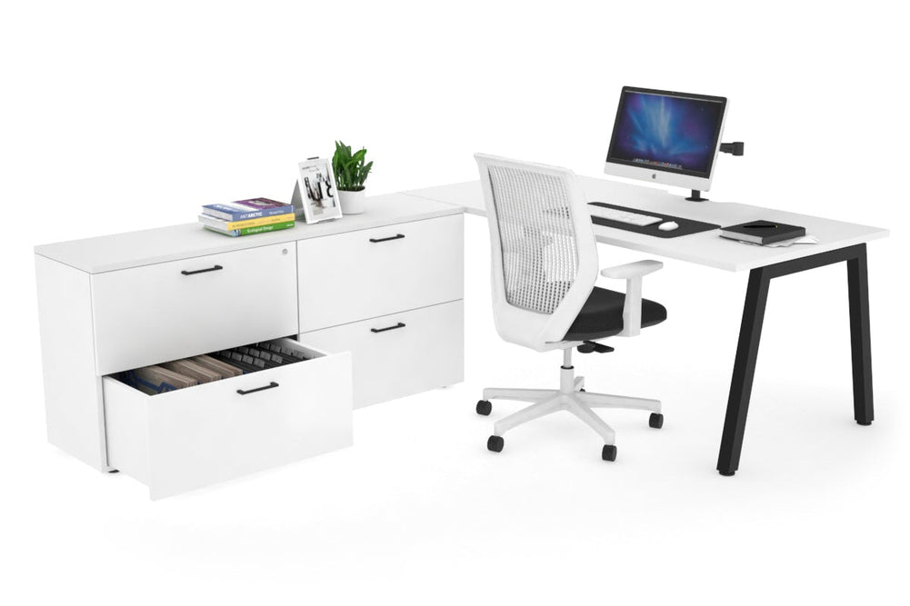 Quadro A Executive Setting - Black Frame [1600L x 800W with Cable Scallop]-white none 4 drawer lateral filing cabinet