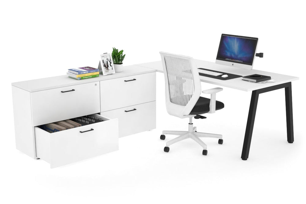 Quadro A Executive Setting - Black Frame [1800L x 700W]-white none 4 drawer lateral filing cabinet