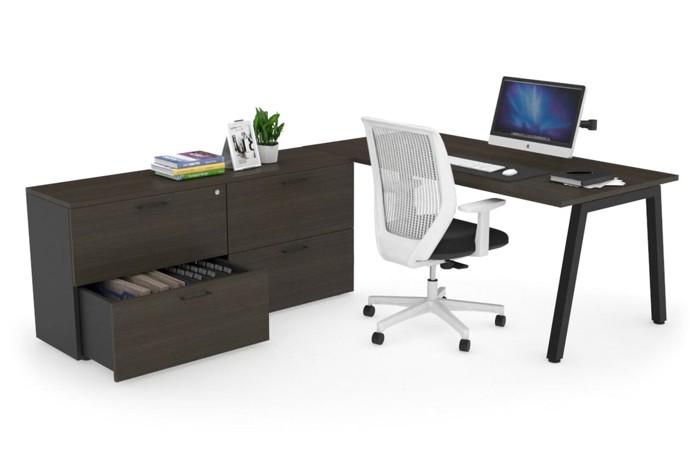 Quadro A Executive Setting - Black Frame [1800L x 700W]-dark oak none 4 drawer lateral filing cabinet