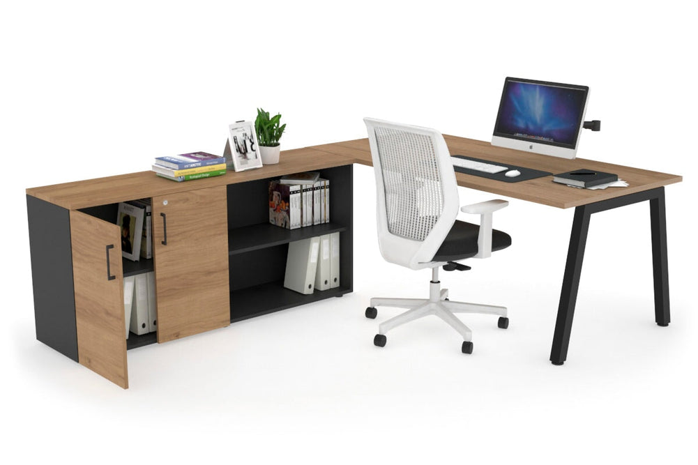 Quadro A Executive Setting - Black Frame [1800L x 700W]-salvage oak none 2 door open storage cabinet