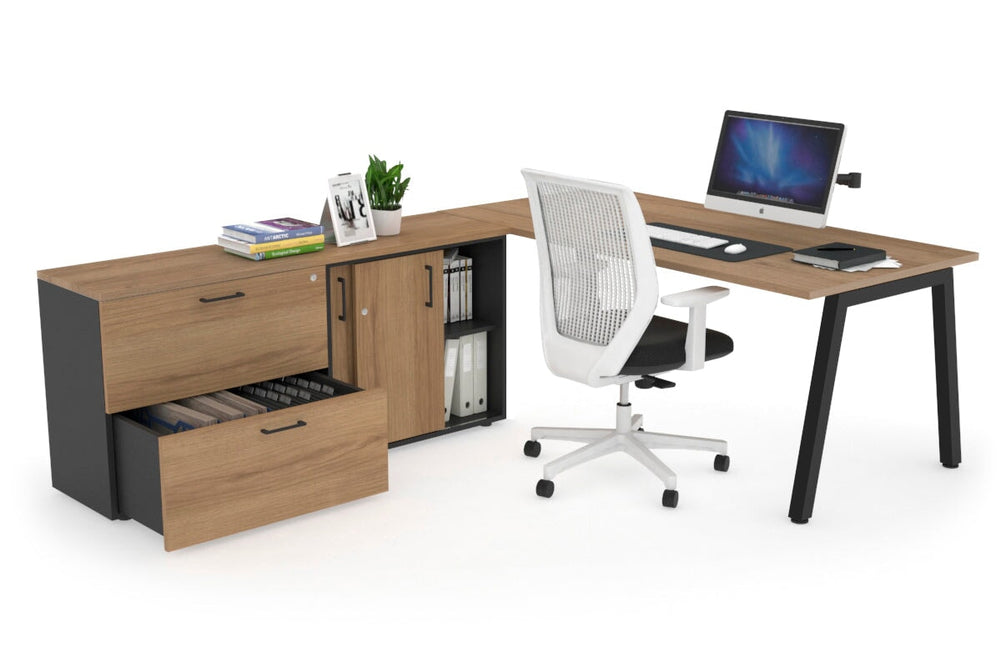 Quadro A Executive Setting - Black Frame [1800L x 700W]-salvage oak none 2 drawer lateral sliding door credenza