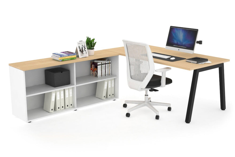 Quadro A Executive Setting - Black Frame [1800L x 700W]-maple none open bookcase