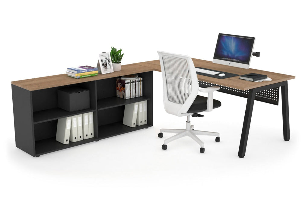 Quadro A Executive Setting - Black Frame [1800L x 700W]-salvage oak black modesty open bookcase