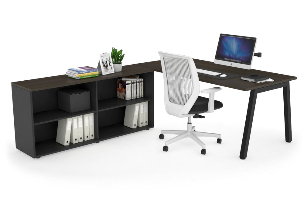 Quadro A Executive Setting - Black Frame [1800L x 700W]-dark oak none open bookcase