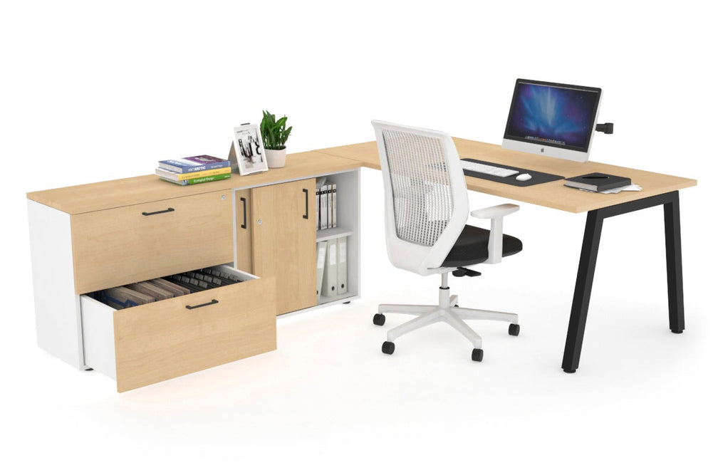 Quadro A Executive Setting - Black Frame [1800L x 700W]-maple none 2 drawer lateral sliding door credenza